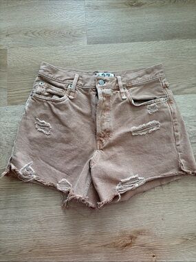 Free People Distressed Denim Shorts in Dusty Peach